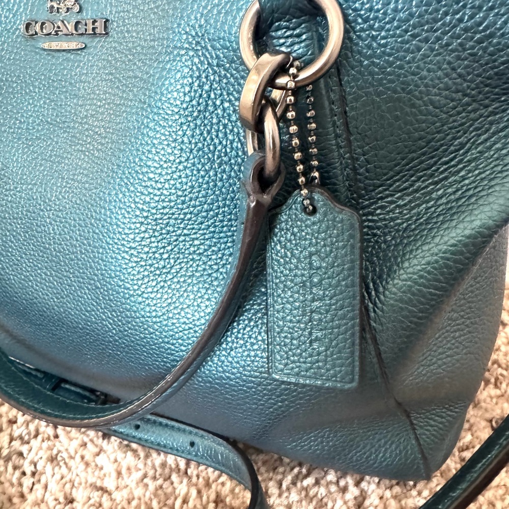 Coach Metallic Teal Pebble Leather 2 way Crossbody with Matching Wallet - Picture 5 of 14